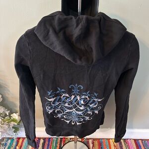 y2k Juicy Couture Graphic Hooded Sweatshirt Vintage Black Large